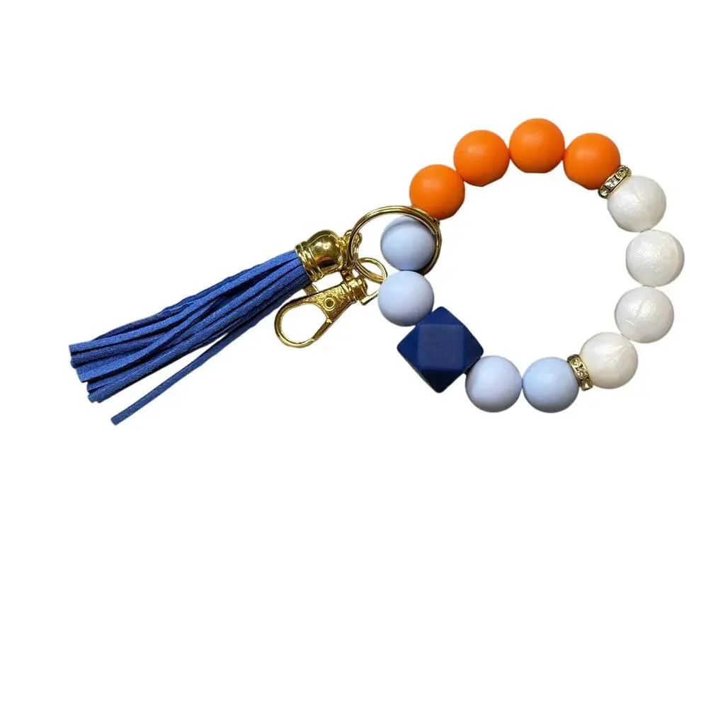 Silicone Beaded Wristlet Bracelet Keychain Bangle Keyring Broncos Color vn